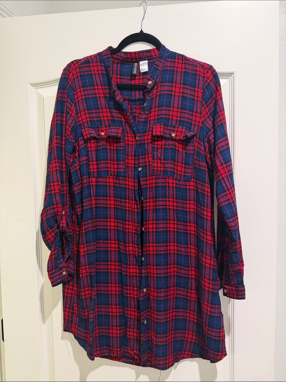 Red and blue plaid button down dress H&M size 10